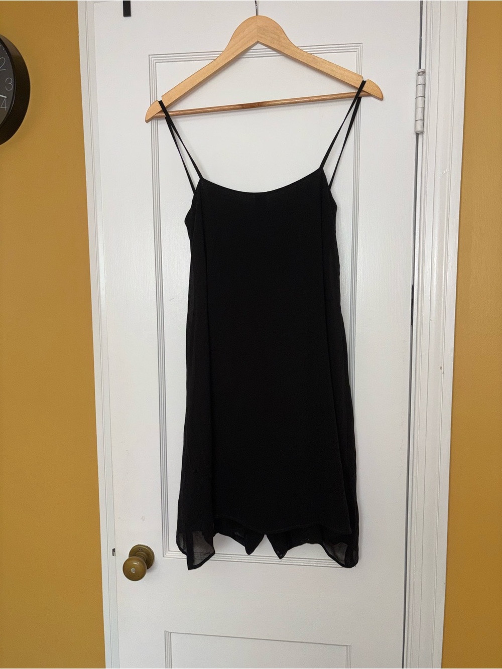 Black Thin Strap Mini Slip Dress with built-in shorts